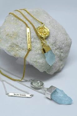 Om & Ah London - US Aquamarine 'Be You Bravely' Necklace