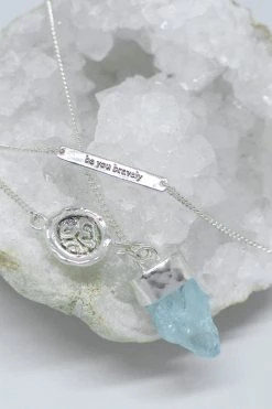 Om & Ah London - US Aquamarine 'Be You Bravely' Necklace